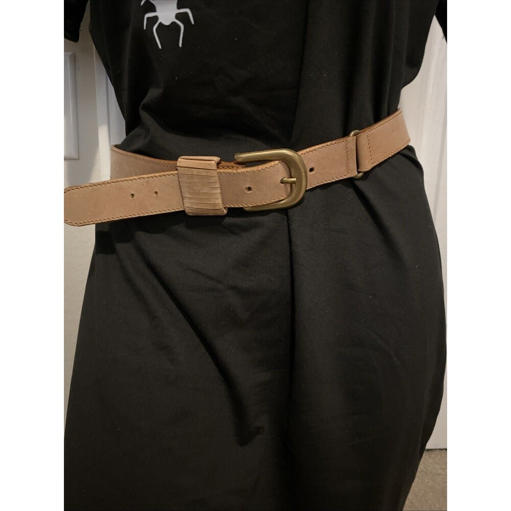 VTG Donna Karan New York Light Brown Leather Belt Gold brassBuckle Italy Size 34